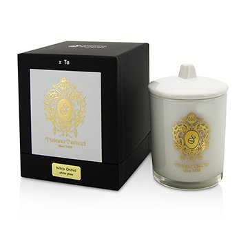 Glass Candle with Gold Decoration & Wooden Wick - Ischia Orchid (White Glass)