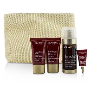 Skin-Replenishing Expert Set: Double Serum 30ml + Super Restorative Day Cream 15ml + Night Cream 15ml + Eye Concentrate 3ml + Bag