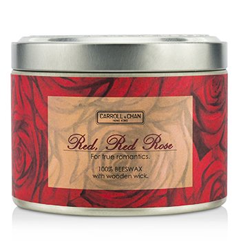 Tin Can 100% Beeswax Candle with Wooden Wick - Red, Red Rose