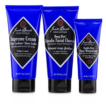 Shave Essentials Kit: Deep Dive Glycolic Facial Cleanser + Supreme Cream Triple Cushion Shave Lather + Double Duty Face Moisturizer SPF20