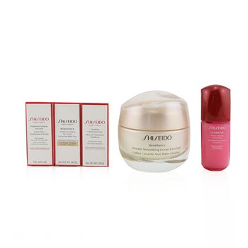 Shiseido Anti-Wrinkle Ritual Benefiance Wrinkle Smoothing Cream Enriched Set (For Dry Skin): Wrinkle Smoothing Cream Enriched 50ml + Cleansing Foam 5ml + Softener Enriched 7ml + Ultimune Concentrate 10ml + Wrinkle Smoothing Eye Cream 2ml