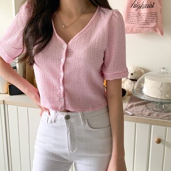 Trendywhere V-Neck Button Front Top