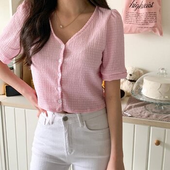 Trendywhere V-Neck Button Front Top